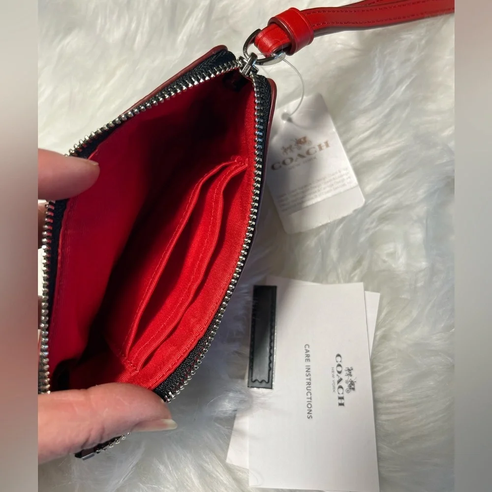 Coach Signature brown & red stripe Zip Wristlet New With Tags.  C - Picture 6 of 13